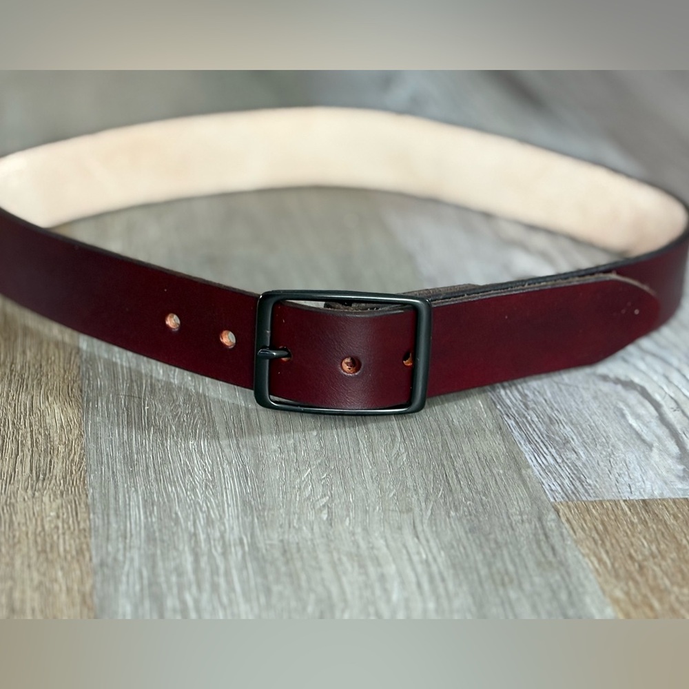 34” Handmade Solid Leather Belt, women’s or men’s Maroon, Burgundy
